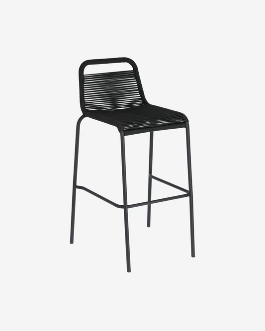 Kave Home 4 x Lambton stackable stool in black rope and black finish steel, 74 c