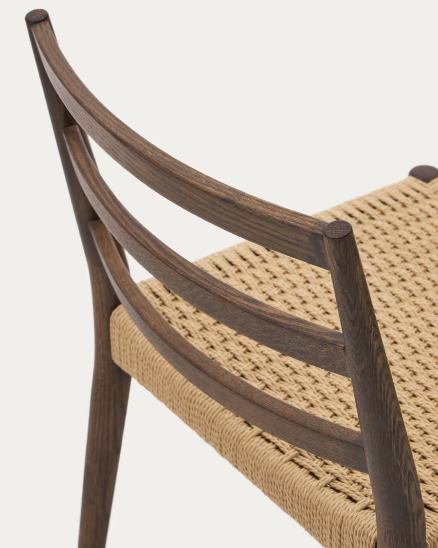 Kave Home 2 x Analy chair in solid oak 100% FSC with walnut finish and rope seat