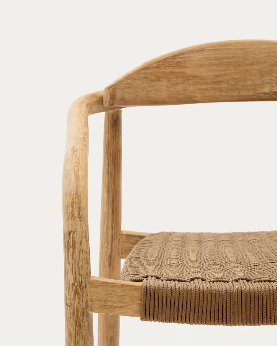 Kave Home Nina stackable chair in solid acacia wood and beige rope seat