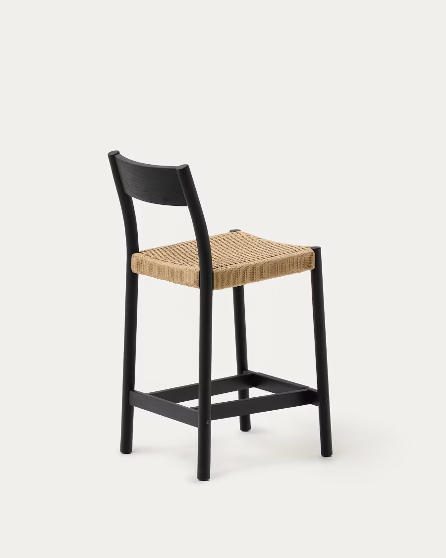 Kave Home 2 x Yalia stool with a backrest in solid oak wood in a black finish, a