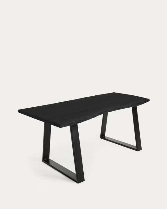 Kave home Alaia table in solid black acacia wood with black steel legs, 180x90cm