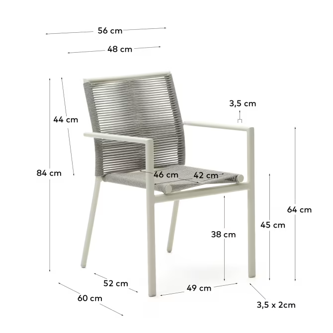 Kave Home 4 x Culip aluminium and cord stackable outdoor chair in white