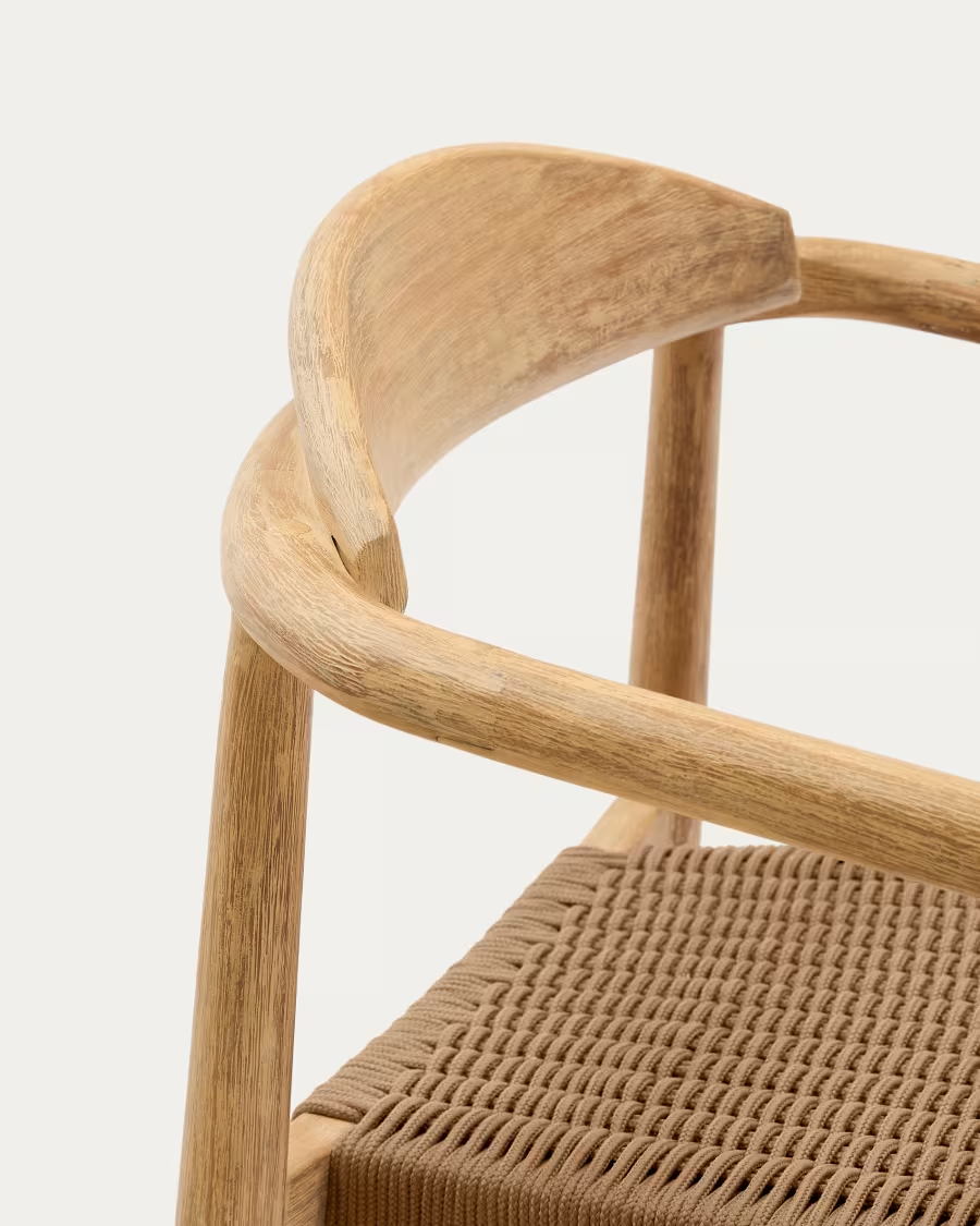 Kave Home Nina stackable chair in solid acacia wood and beige rope seat