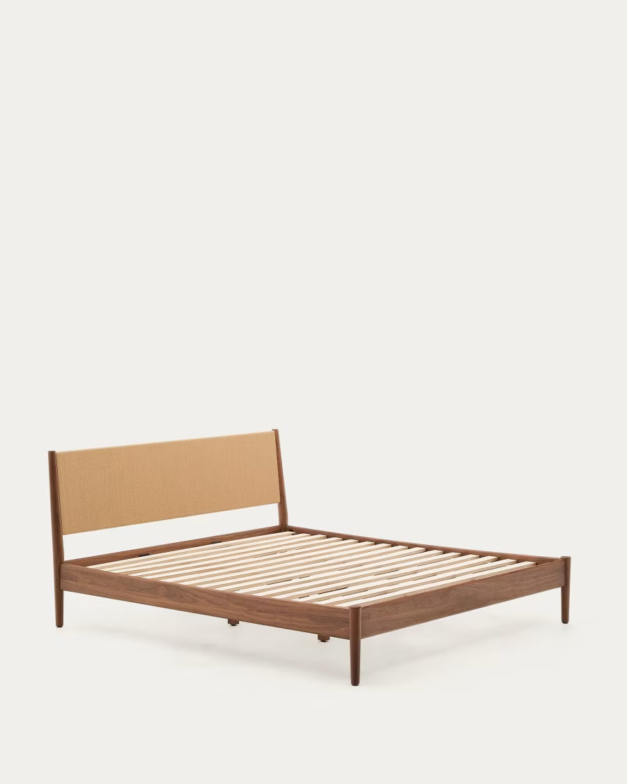 Kave Home Elan bed in veneer and solid walnut wood with cord mattress 180 x 200