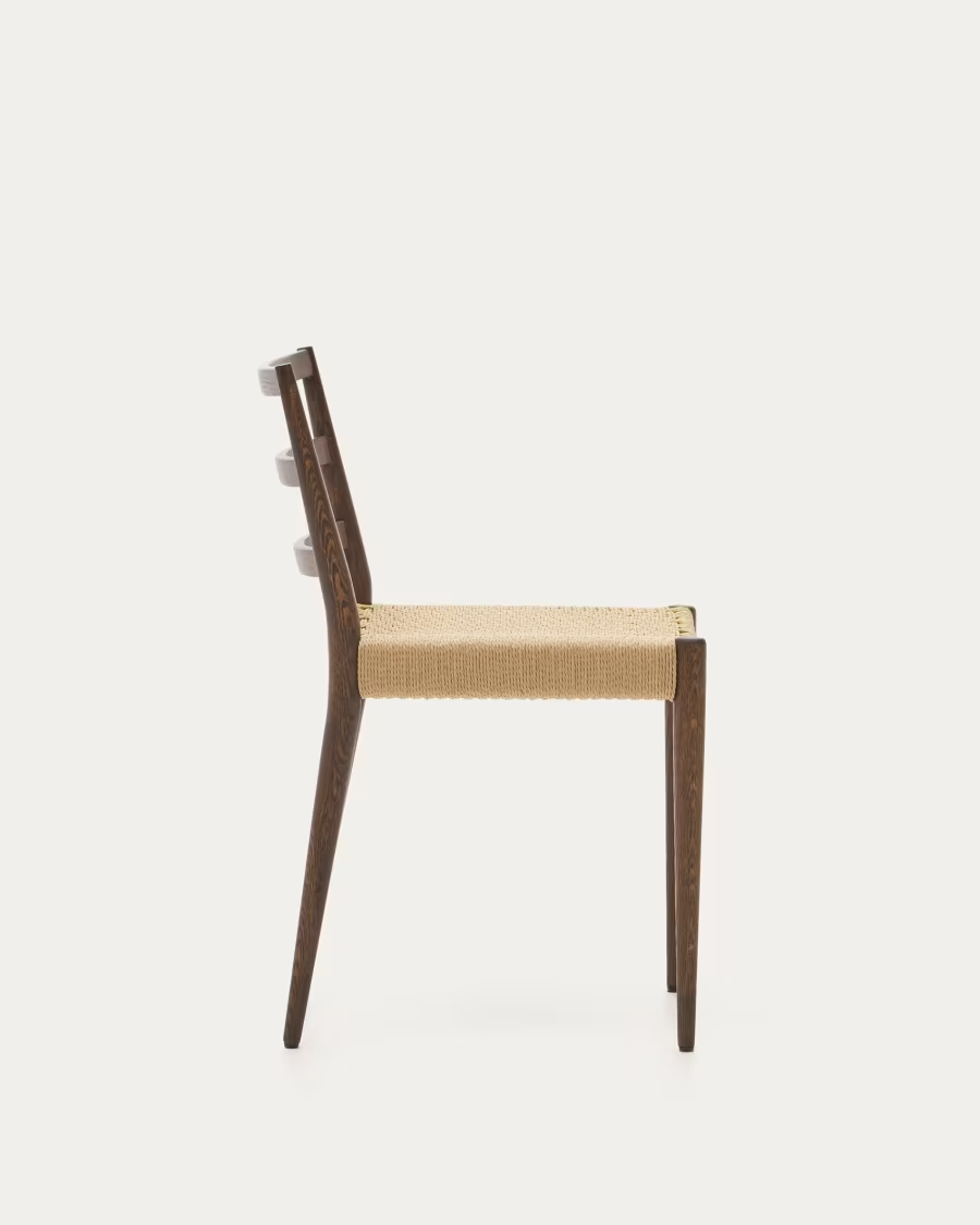 Kave Home 2 x Analy chair in solid oak 100% FSC with walnut finish and rope seat