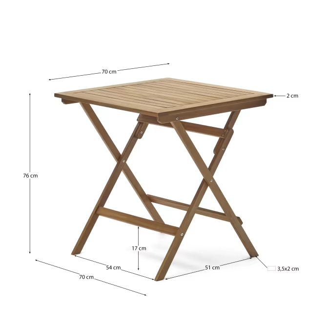 Kave Home Sadirar folding outdoor table made from solid acacia wood, 70 x 70 cm