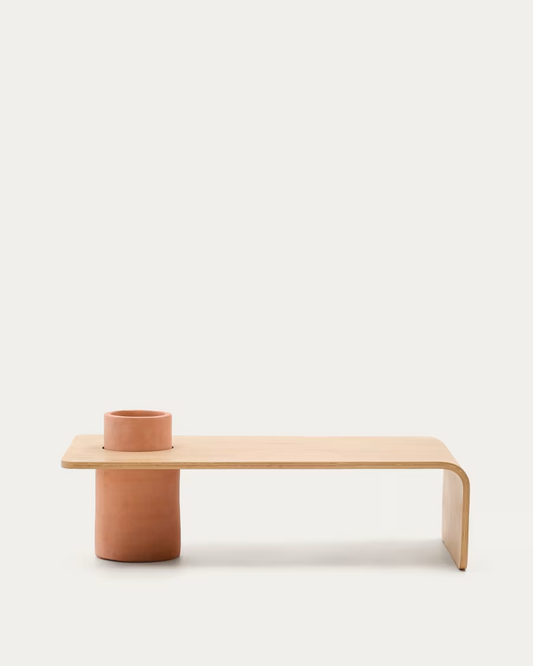 Kave Home Olaria terracotta coffee table with an oak veneer in a natural finish