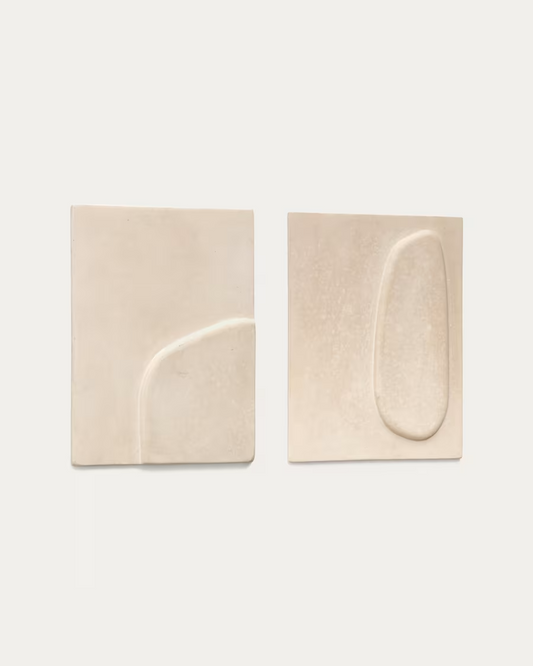 Kave Home Mirta set of 2 beige papier-mâché wall hangings 29 x 39 cm