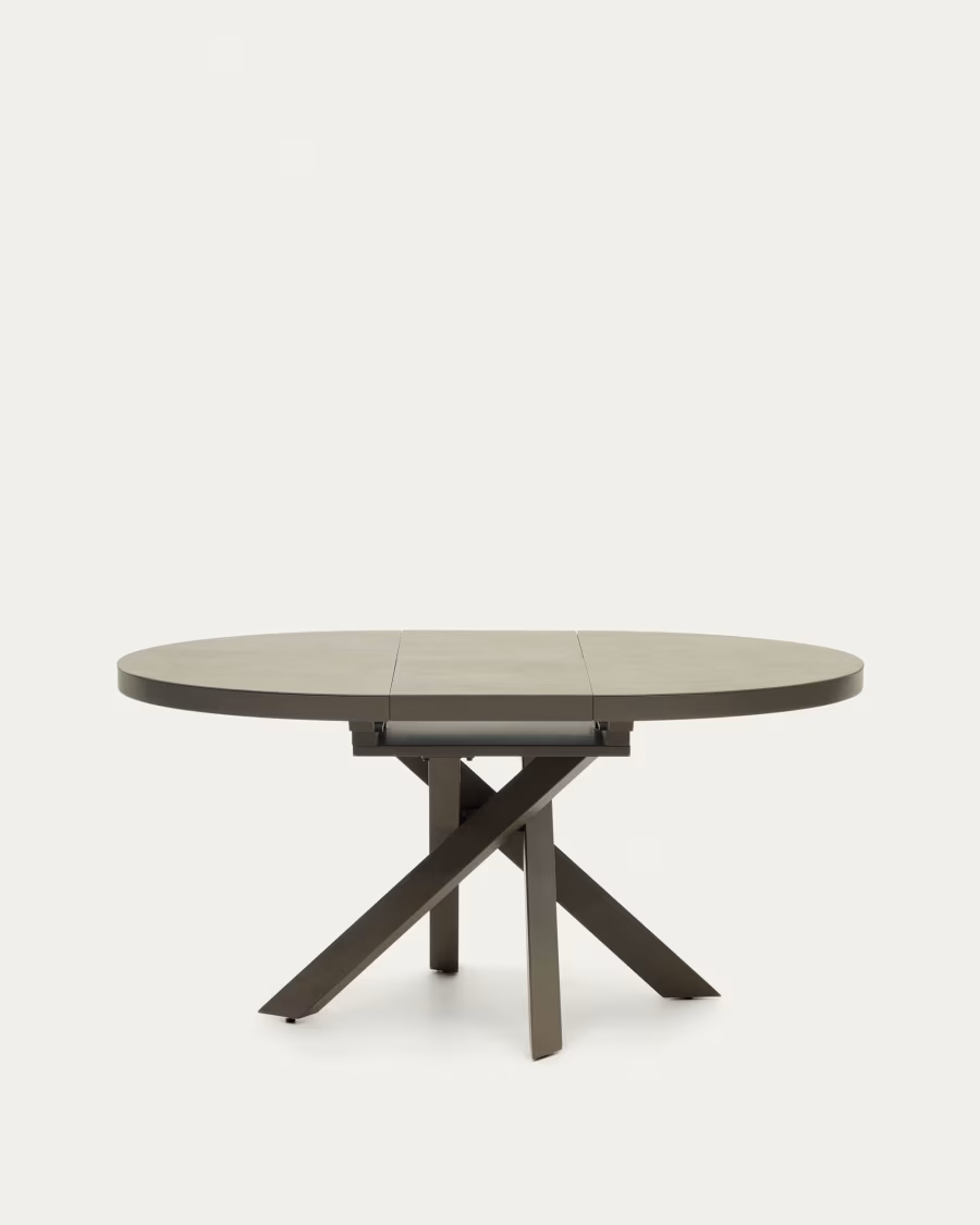 Kave Home Vashti round extendable table, porcelain and steel legs with a brown f