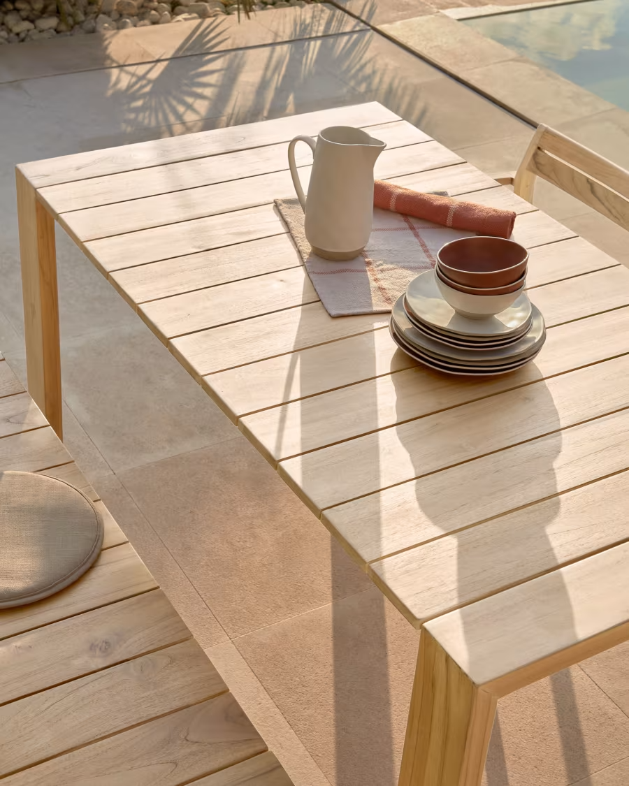 Kave home Victoire solid teak outdoor table 200 x 100 cm