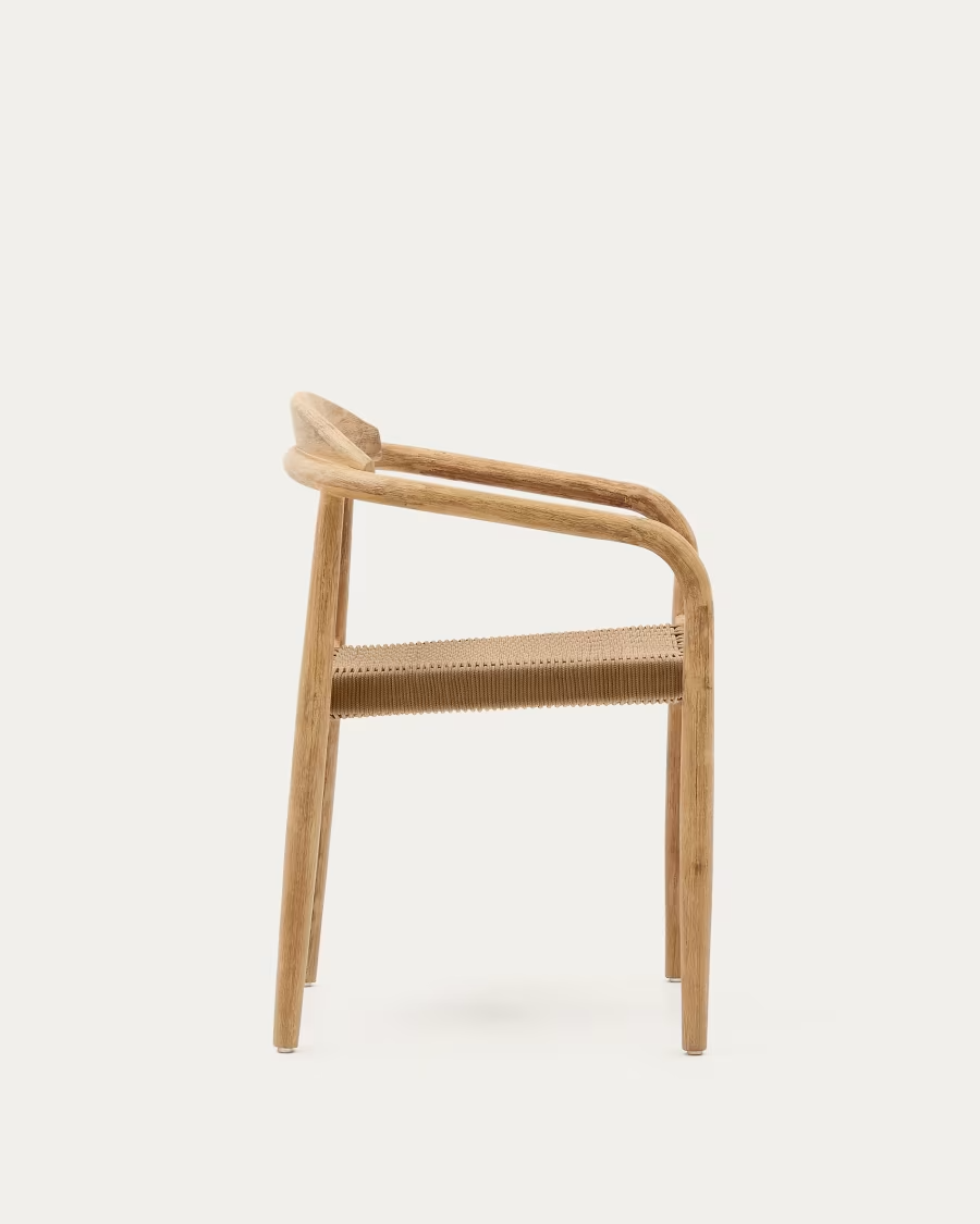 Kave Home Nina stackable chair in solid acacia wood and beige rope seat