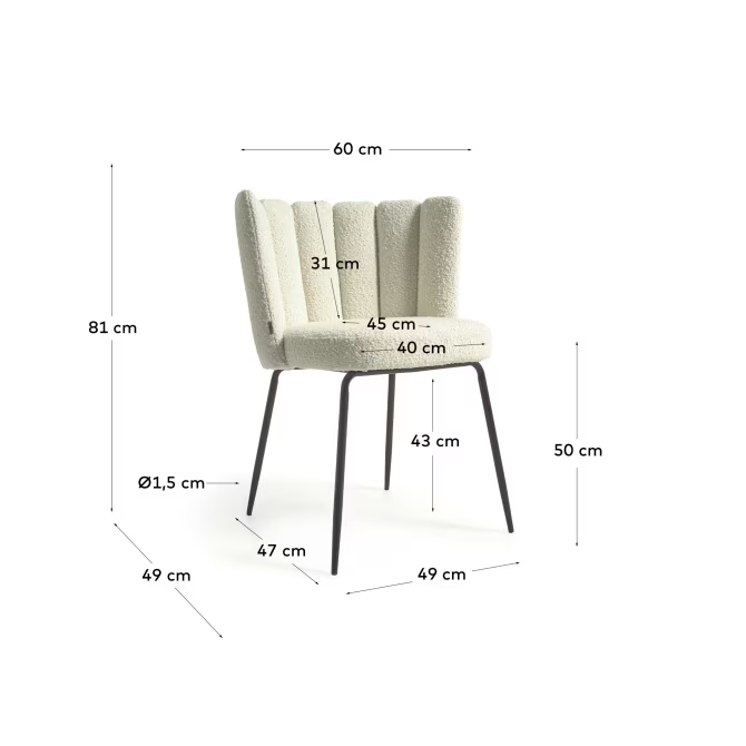 Kave Home 2 x Aniela chair with white bouclé and metal with black finish