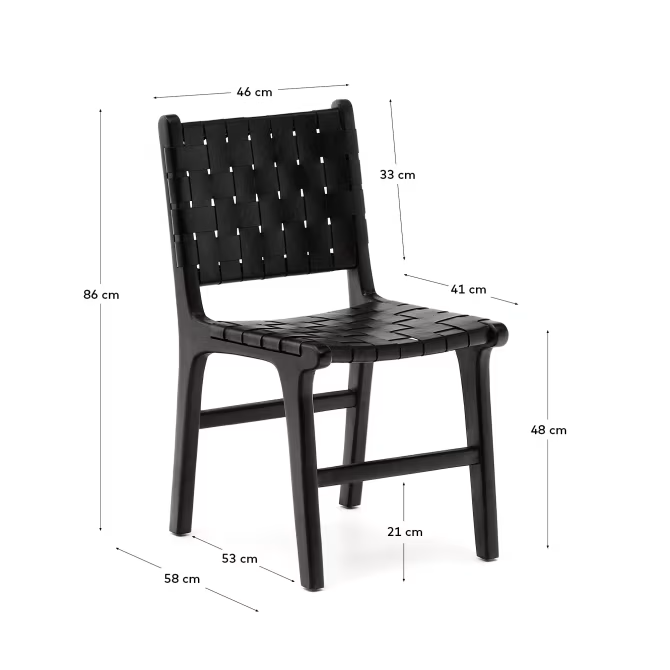 Kave Home Calixta chair in leather and solid mahogany wood with black finish