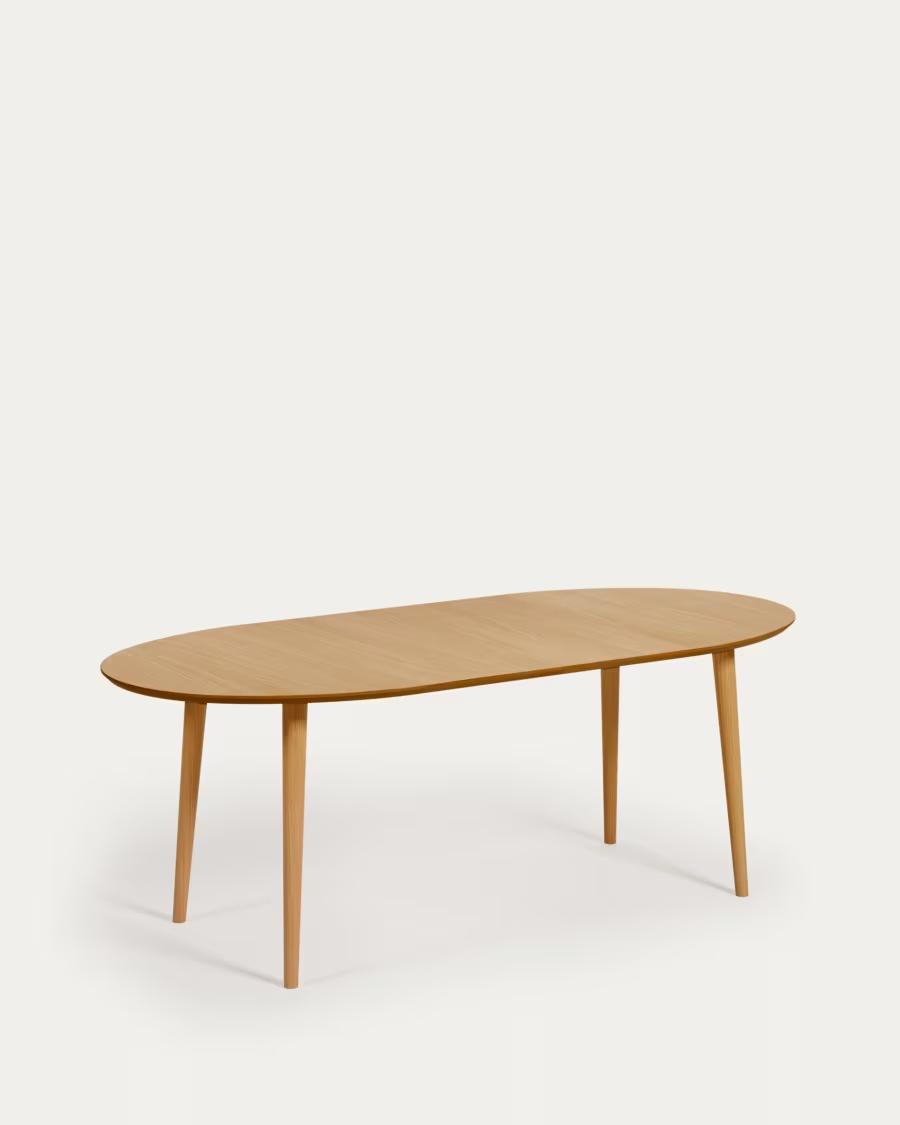 Kave home Oqui extendable oval table with solid wood legs, Ø 120 (200) x 90 cm