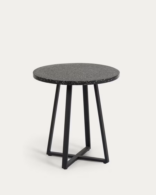 Kave home Tella round terrazzo table in black with steel legs, Ø 70 cm