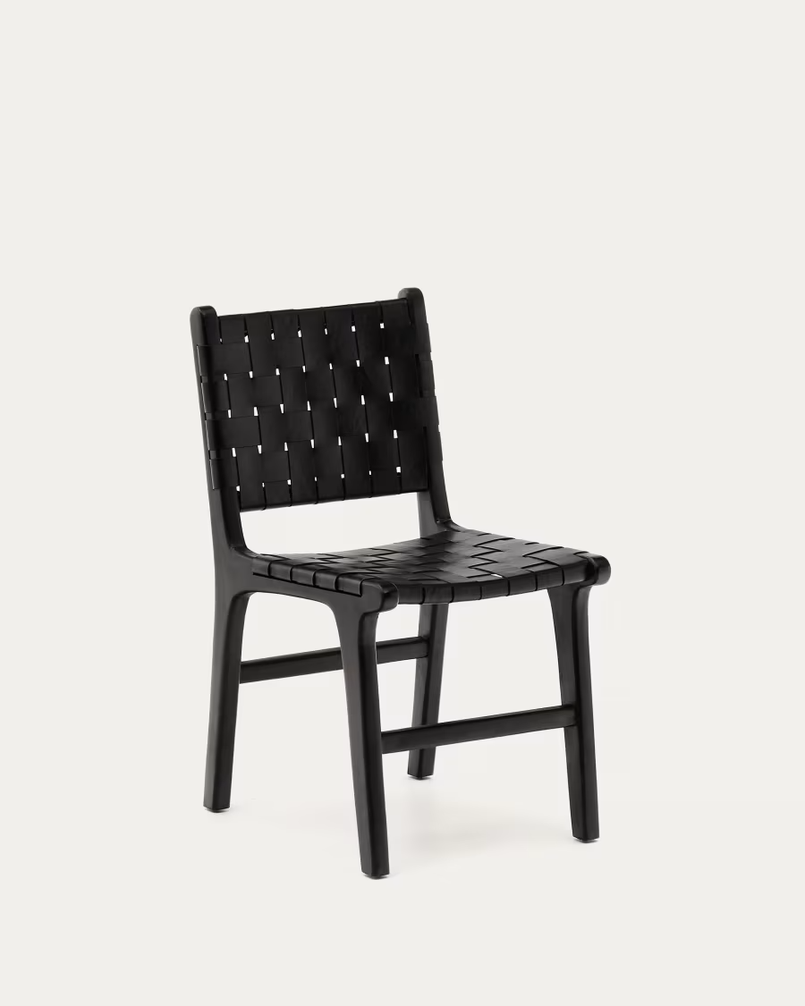 Kave Home Calixta chair in leather and solid mahogany wood with black finish