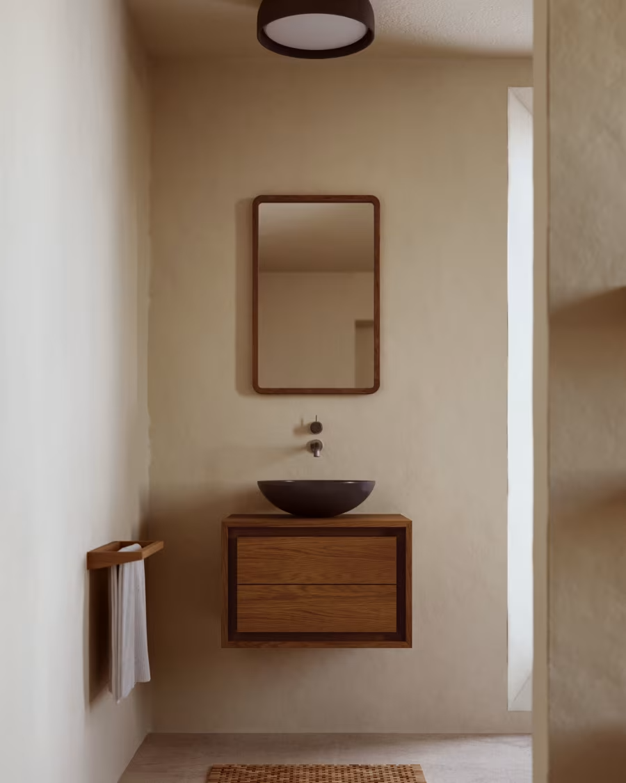 Kave Home Kenta bathroom furniture in solid teak wood with a walnut finish, 60 x