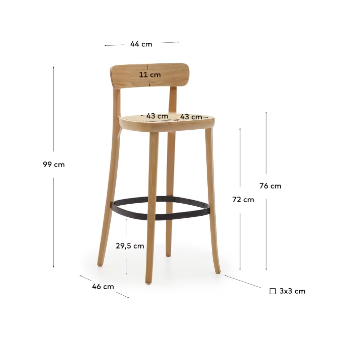 Kave Home 2 x Romane stool beechwood stool with a natural finish 75 cm