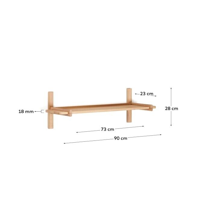 Kave Home Sitra modular shelf, 1 solid oak wood shelf in a natural finish, 90 cm