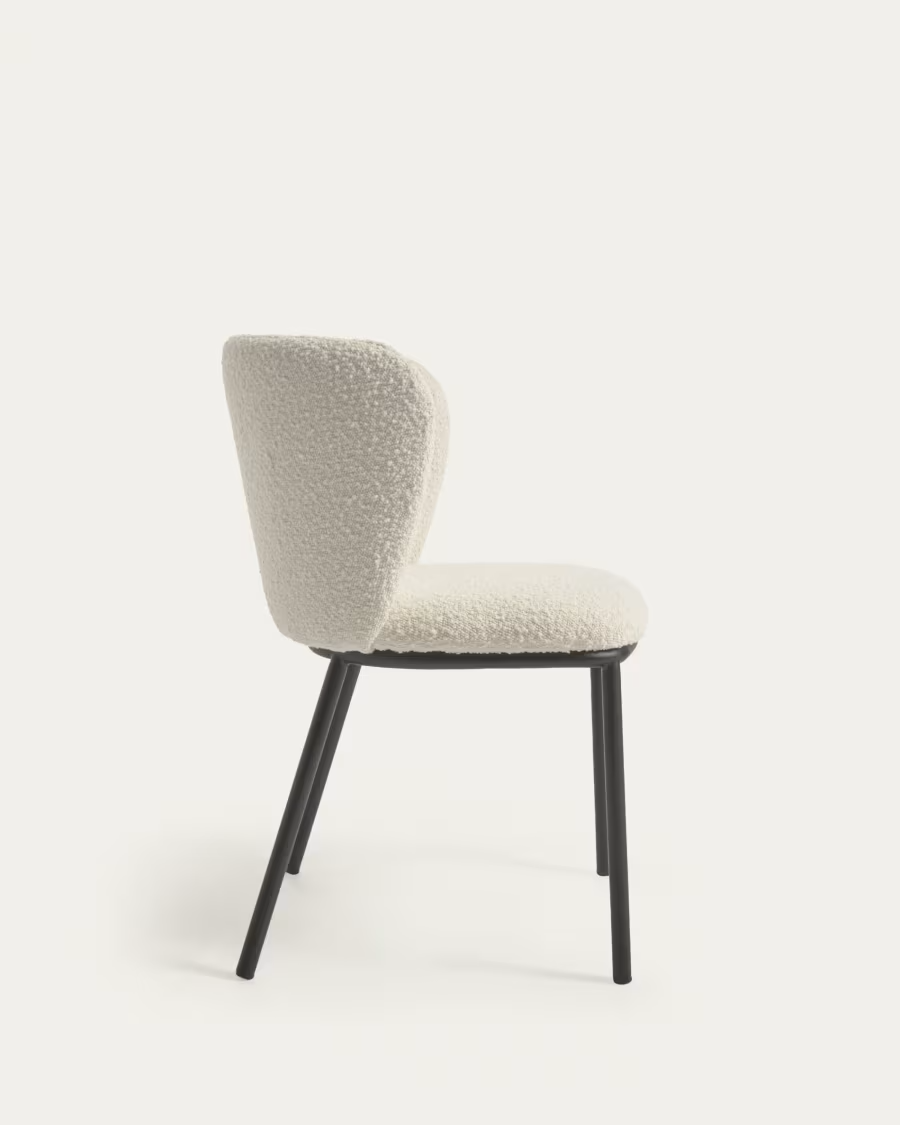 Kave Home Ciselia chair with white bouclé and black metal