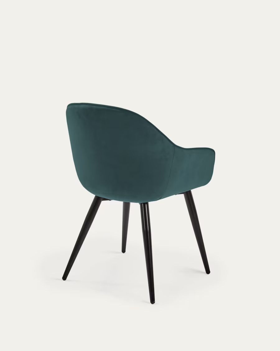 Kave Home 2 x Fabia velvet chair in turquoise with steel legs in a black finish