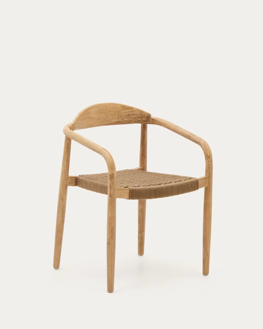 Kave Home 2 x Nina stackable chair in solid acacia wood and beige rope seat