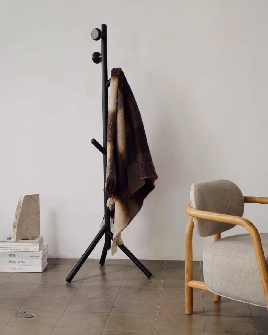 Kave Home Nadue coat rack in solid beech wood with black finish 170 cm