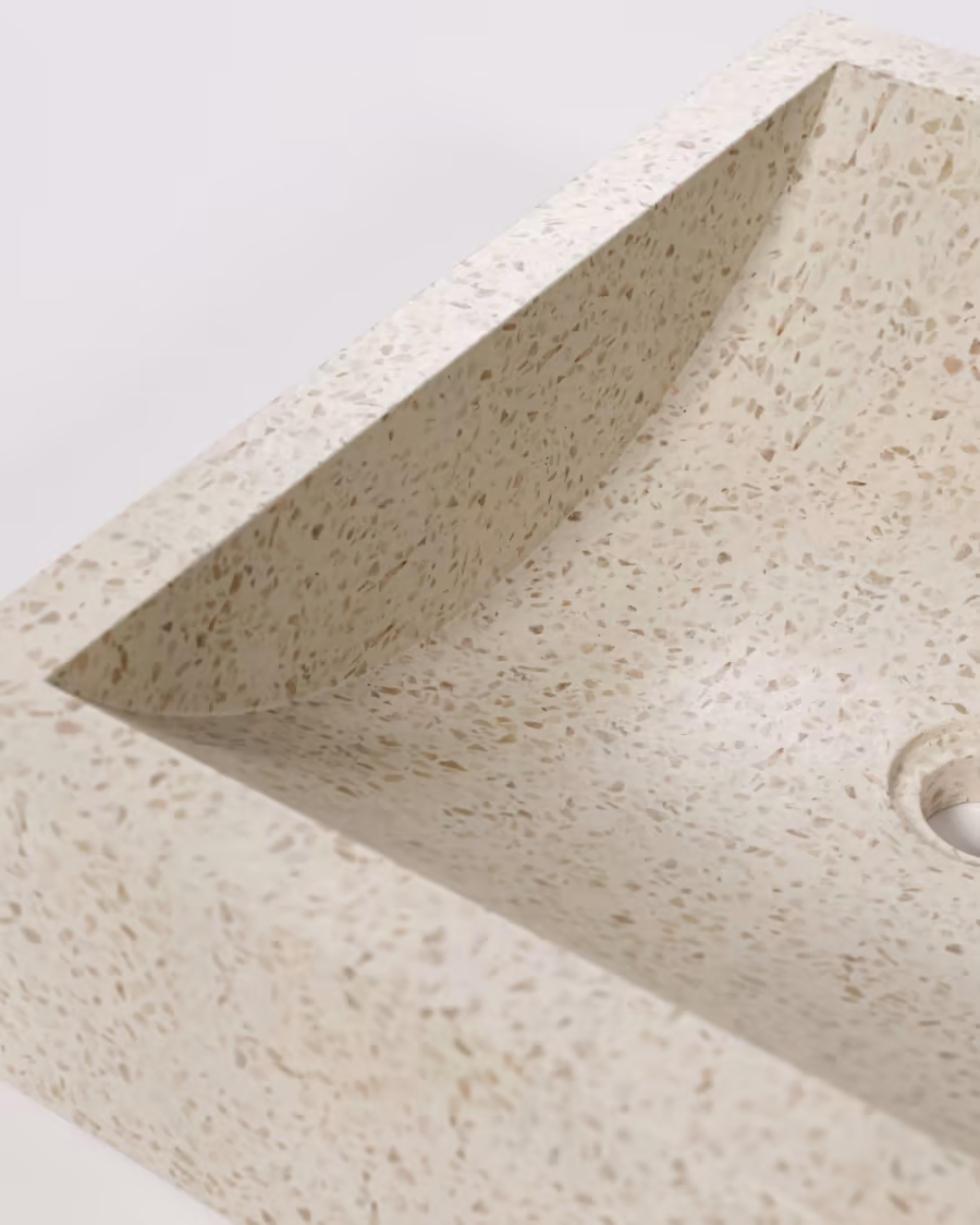 Kave Home Delina countertop washbasin in white terrazzo40 x 45 cm chipped on top