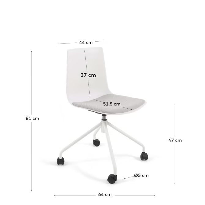 Kave Home Ralfi white desk chair with light grey seat