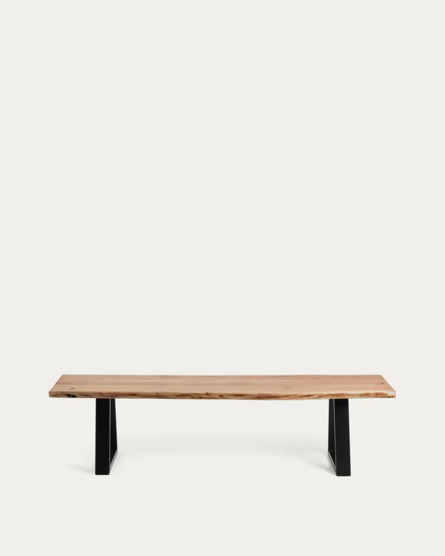 Kave Home Alaia bench in solid acacia wood with black steel legs, 160 cm