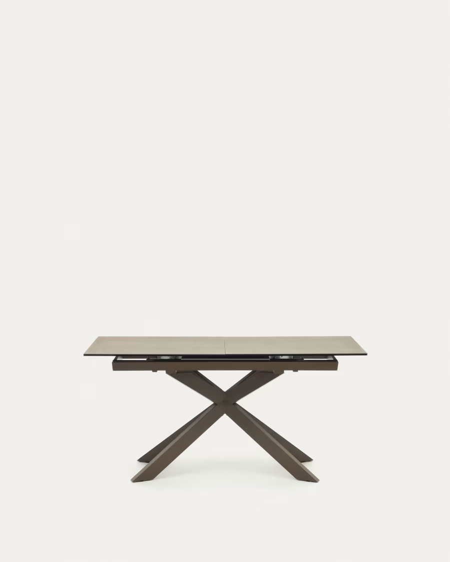 Kave Home Atminda extendable table, porcelain and steel legs with a brown finish