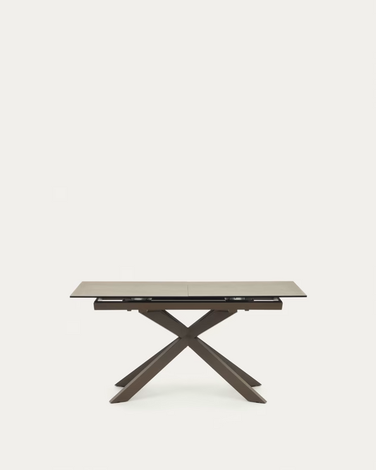 Kave Home Atminda extendable table, porcelain and steel legs with a brown finish