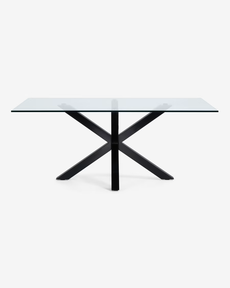 Kave Home Argo glass table with steel legs with black finish 200 x 100 cm