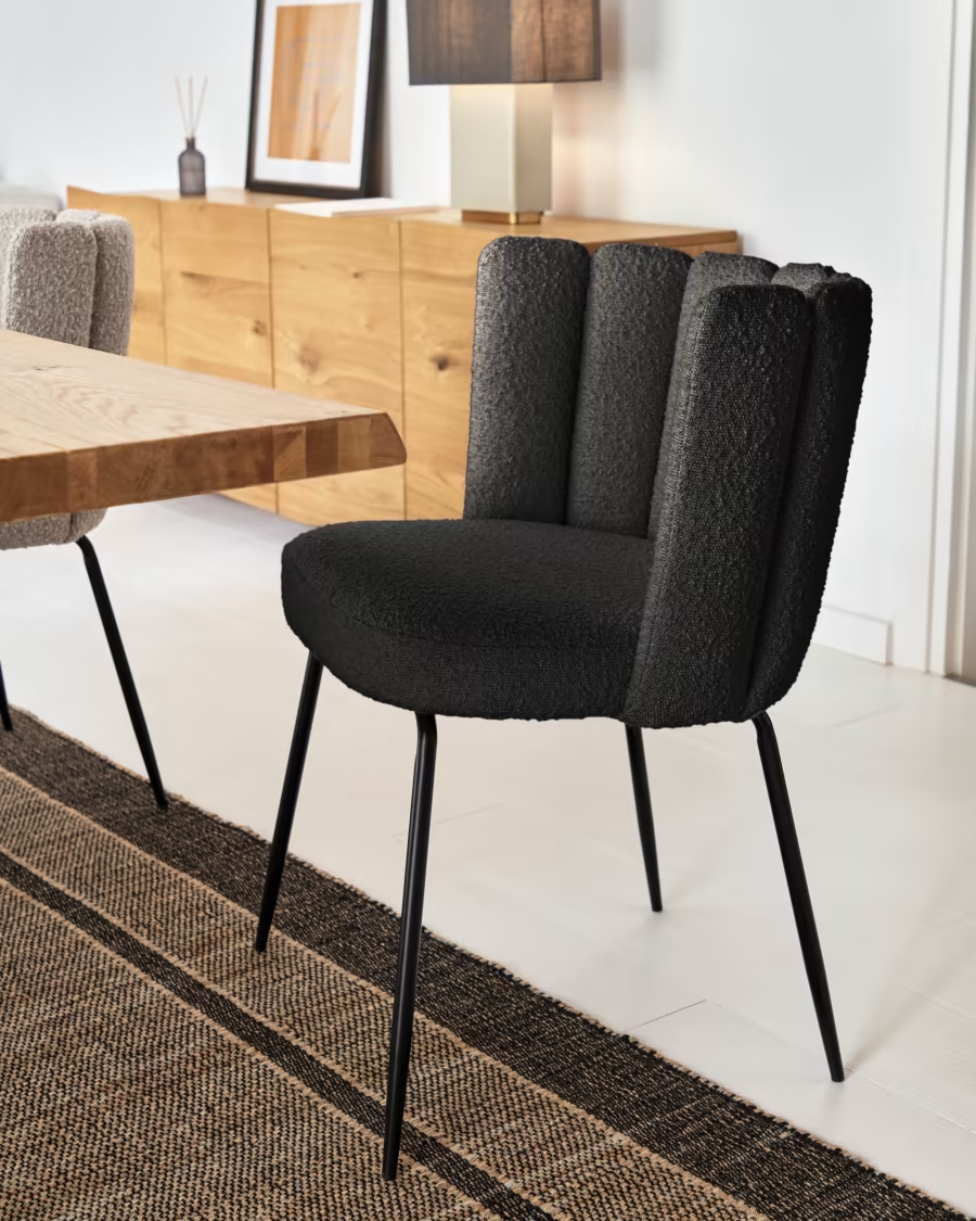 Kave Home Aniela chair in black sheepskin and metal with black finish RRP £209