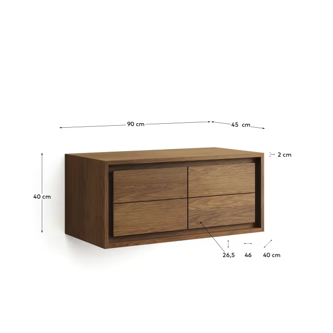 Kave Home Kenta bathroom furniture in solid teak wood with a walnut finish, 90 x