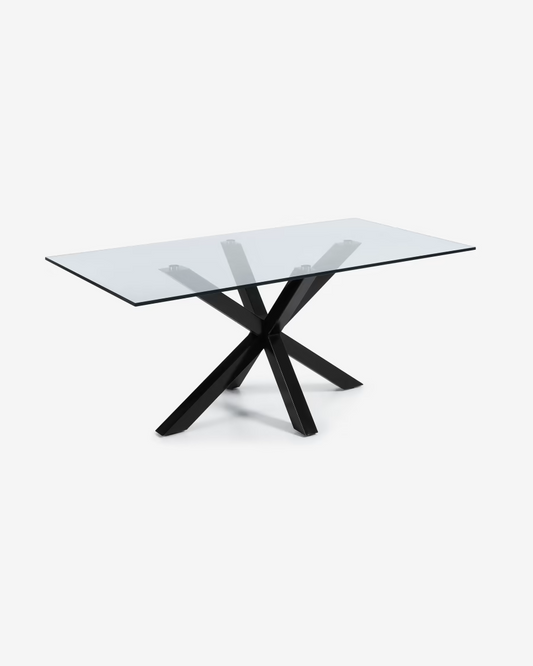 Kave Home Argo glass table with steel legs with black finish 200 x 100 cm