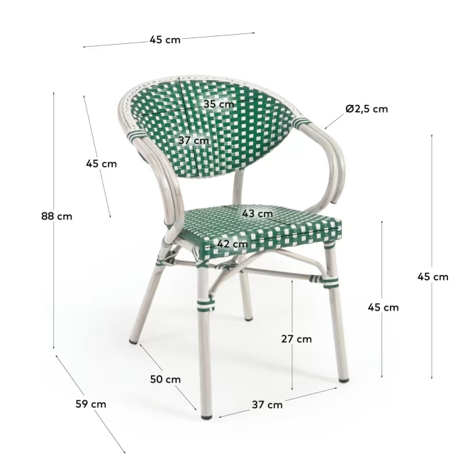 Kave Home set of 2 Marilyn stackable outdoor bistro chair with arms