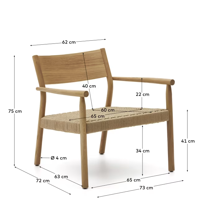 Kave Home Yalia armchair in natural solid oak 100% FSC with paper rope seat