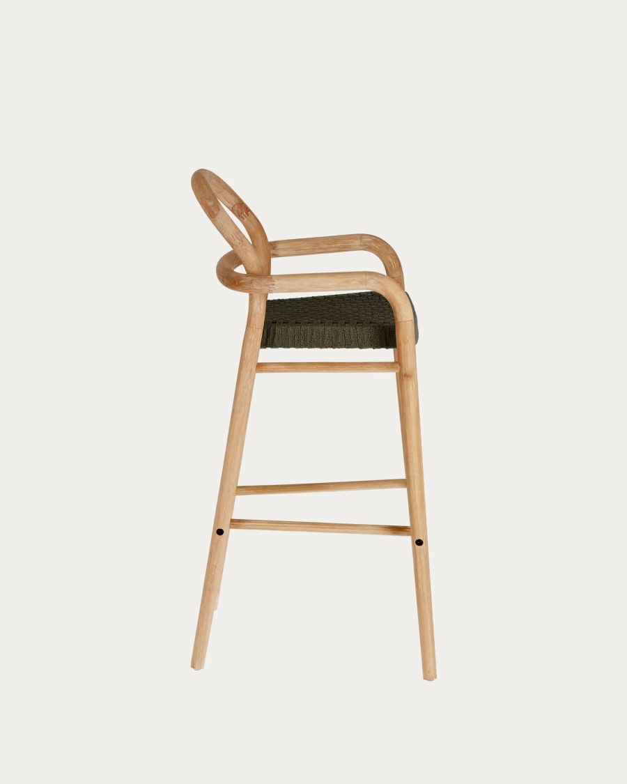 Kave Home  2 x Sheryl stool made from solid eucalyptus and green cord 79 cm