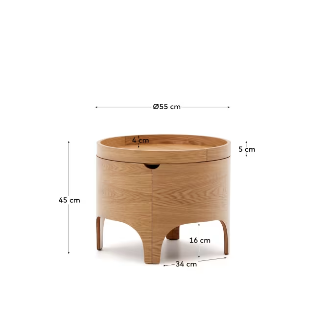 Kave Home Octavia bedside table in ash plywood Ø 55 cm