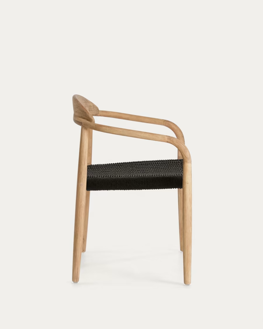 Kave Home 4 x Nina stackable chair in solid acacia wood and black rope seat