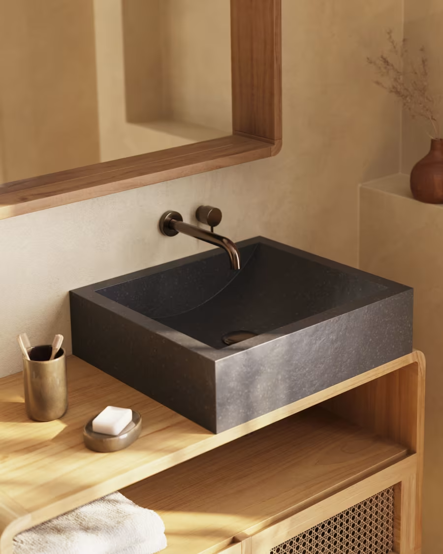 Kave Home Delina countertop washbasin in black terrazzo 40 x 45 cm