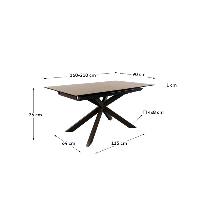 Kave Home Atminda extendable table, porcelain and steel legs with a brown finish