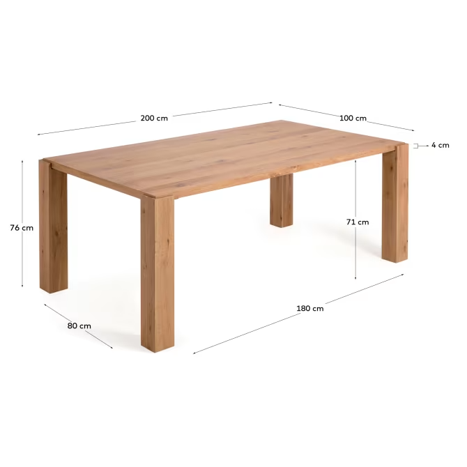 Kave Home Deyanira table with oak veneer and solid oak legs 200 x 100 cm