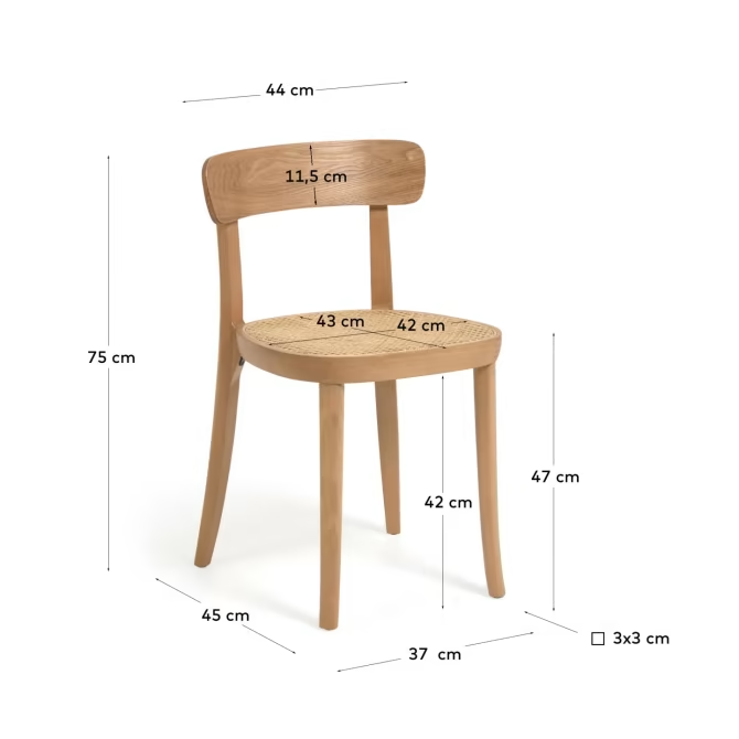 Kave Home Romane chair in solid beech with natural finish, ash veneer and rattan