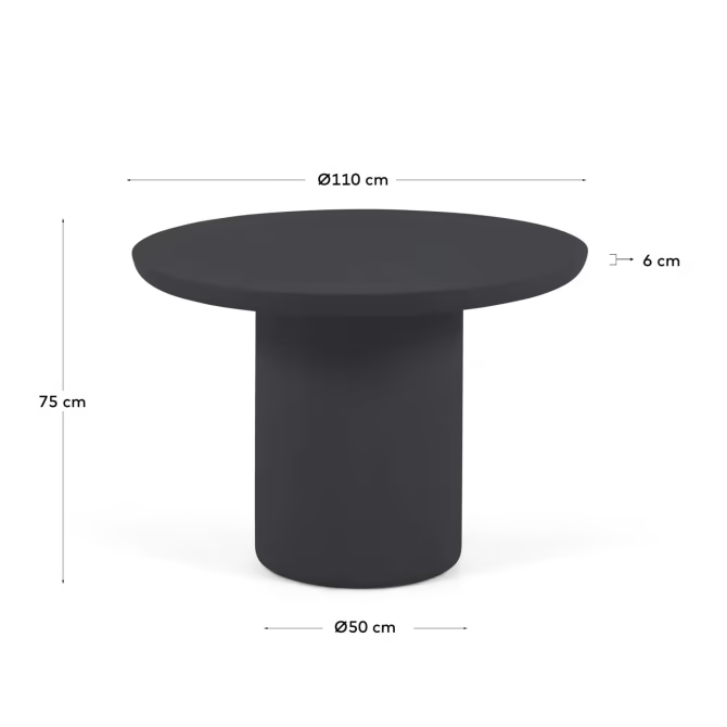 Kave home Taimi round outdoor table made of concrete with black finish Ø 110 cm