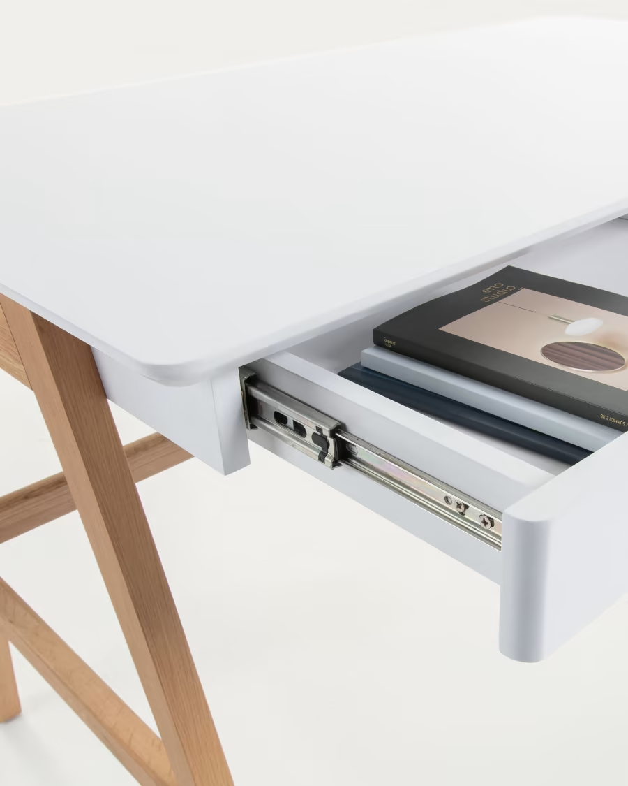 Kave Home Dyana desk in MDF with white lacquer and solid ash wood legs, 120 x 60