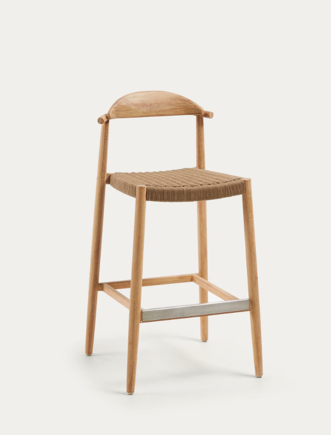 Kave Home Nina stool in solid acacia wood, height 76 cm