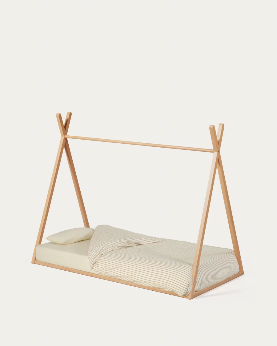 Kave Home Maralis teepee bed made of solid beech wood with a natural finish, for