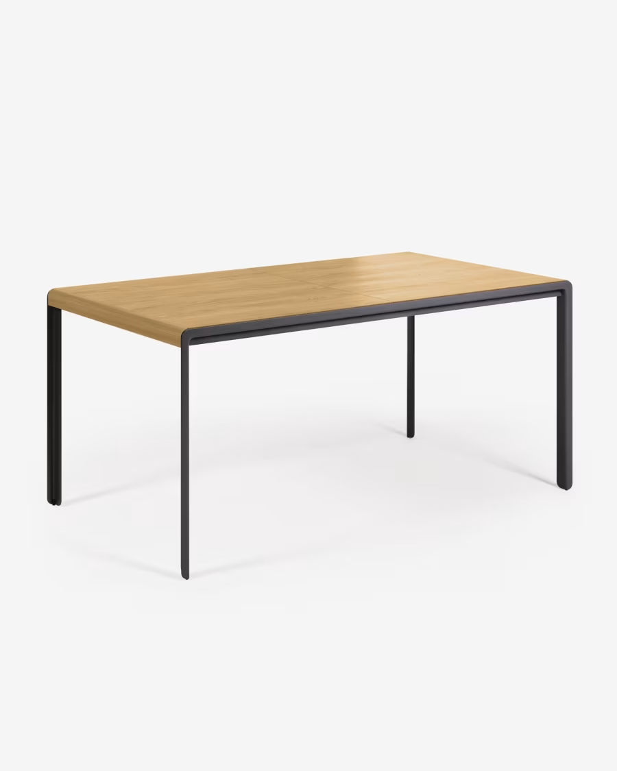 Kave home Nadyria extendable table with oak veneer and steel legs 160 (200) x 90